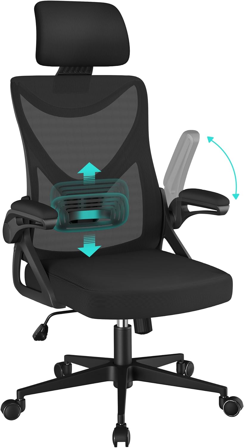 Yaheetech - silla ergonómica con soporte lumbar y respaldo de malla