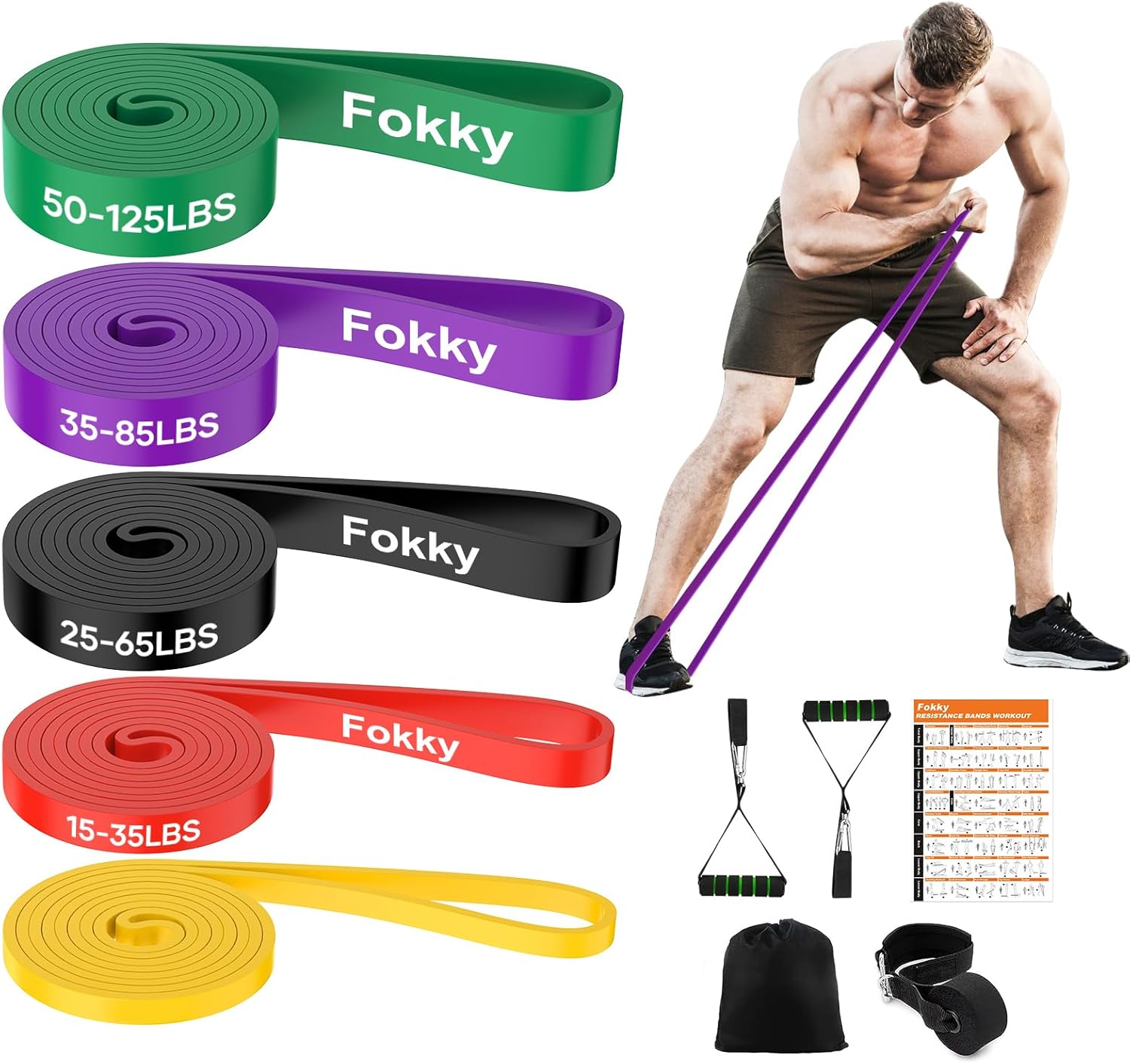 Fokky - bandas elásticas musculación set 5 niveles con bolsa